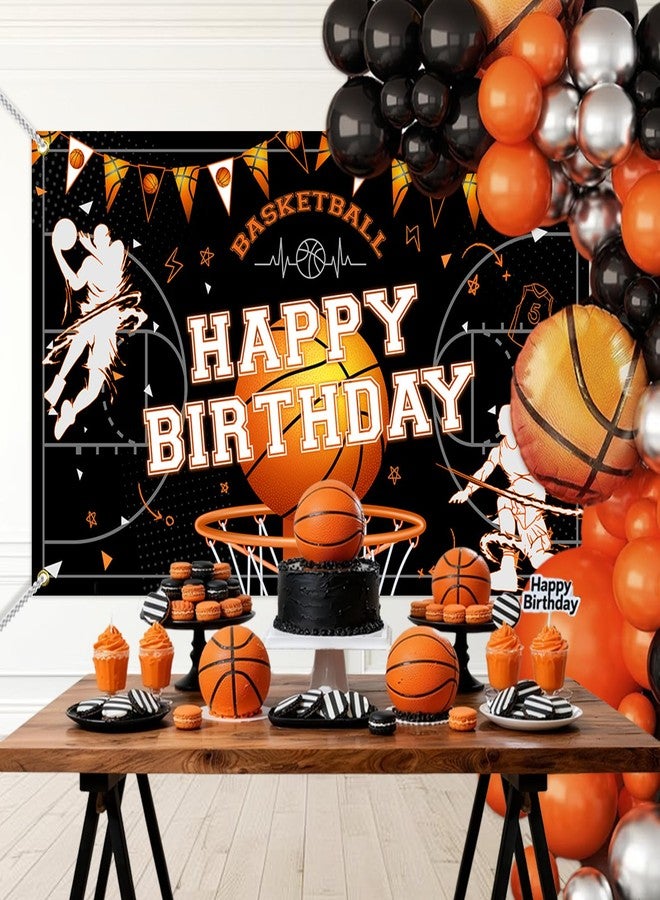 Mocsicka Basketball Birthday Backdrop Banner Game Time Basketball Themed Happy Birthday Decorations for Boys Men Party Supplies 70.8 x 43.3 Inch - Image 2